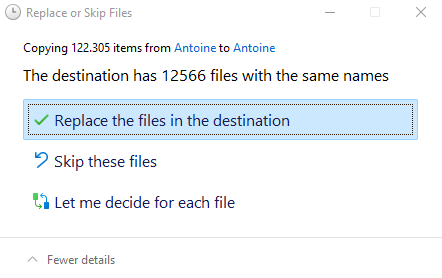 replace files pop up window
